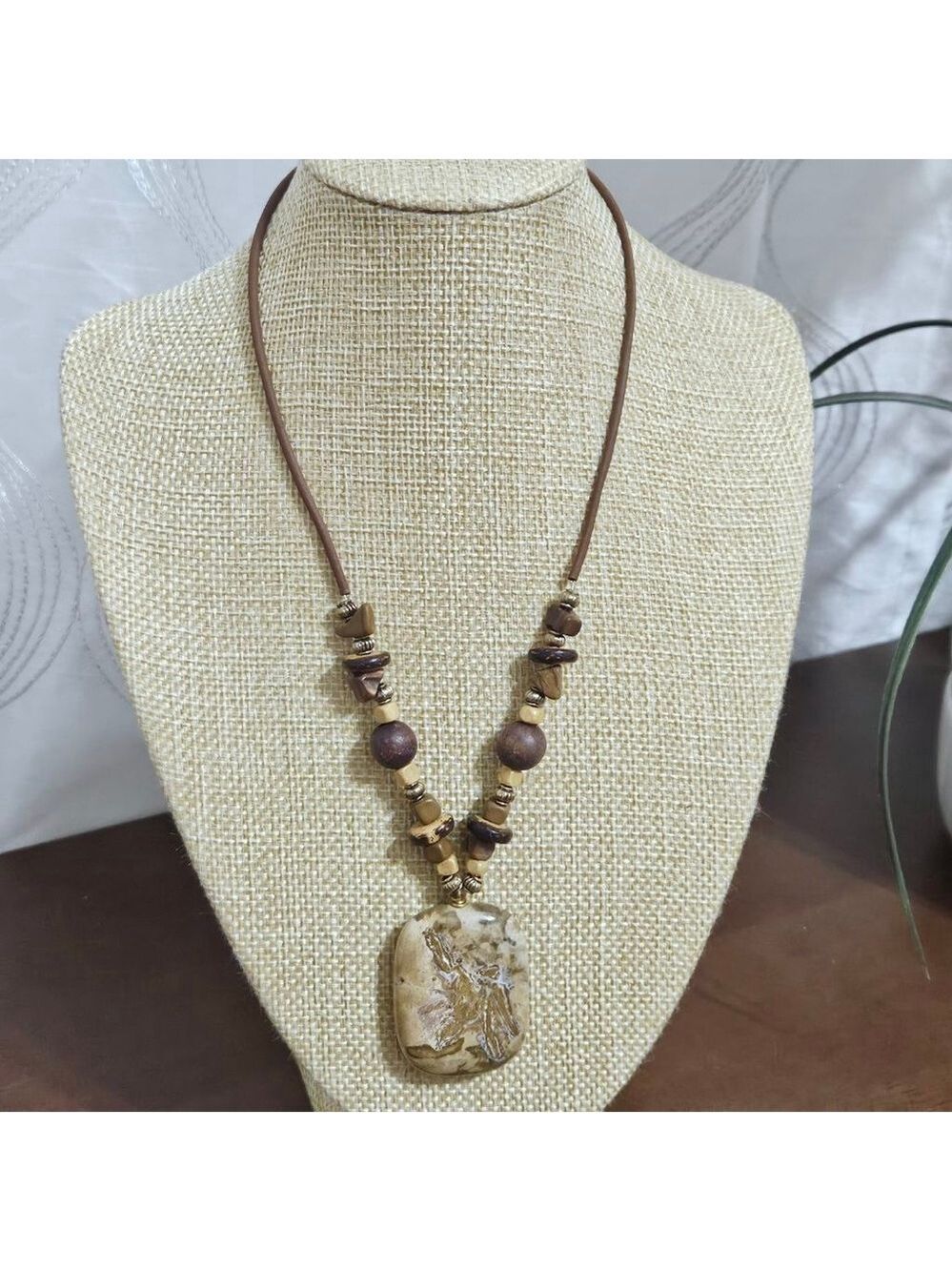 Vintage Brown Jasper Pendant Necklace